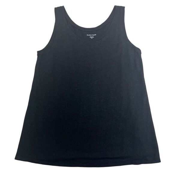 Eileen Fisher Womens Organic Linen Scoop Neck Tank Top Black Siz… - Picture 1 of 16